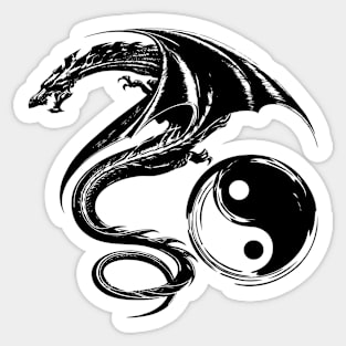 Yin And Yang Big Black Flying Dragon On White Background Design Sticker